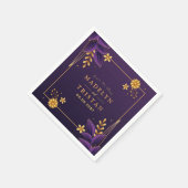 紫と金ゴールドの美学のフローラ スタンダードカクテルナプキン (角)