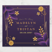 紫と金ゴールドの美学のフローラ スパークリングワインラベル (シングルラベル)