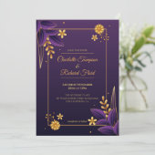 紫と金ゴールドの美学フローラ写真結婚の 招待状 (スタンド正面)