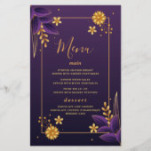 紫と金ゴールドの美学フローラ結婚のメニューカード (正面)