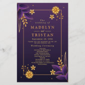 紫と金ゴールドの美学フローラ結婚式 プログラム (正面)