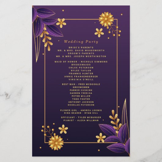 紫と金ゴールドの美学フローラ結婚式 プログラム (裏面)