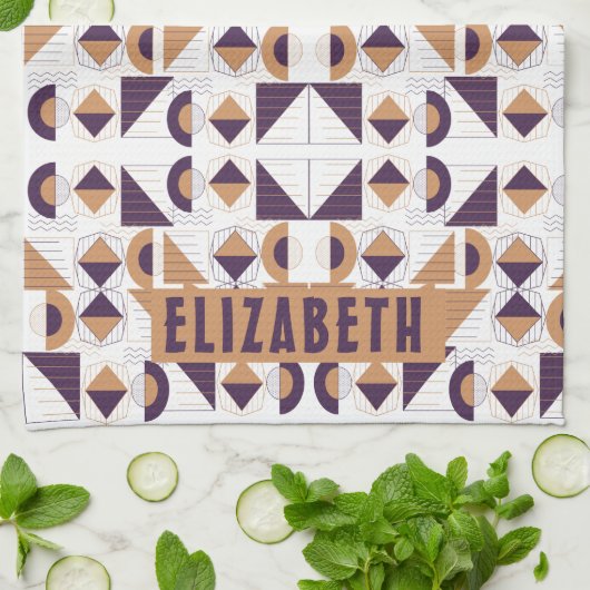 紫と金ゴールドの美的抽象芸術パターン キッチンタオル (折り畳み)