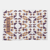 紫と金ゴールドの美的抽象芸術パターン キッチンタオル (横)