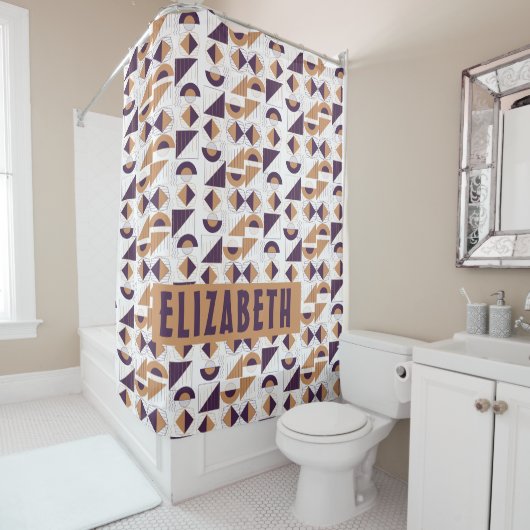 紫と金ゴールドの美的抽象芸術パターン シャワーカーテン (インサイチュ)