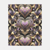 紫と金ゴールドの花が渦巻く フリースブランケット (正面)