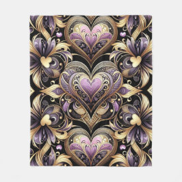 紫と金ゴールドの花が渦巻く フリースブランケット