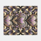 紫と金ゴールドの花が渦巻く フリースブランケット (正面(横))