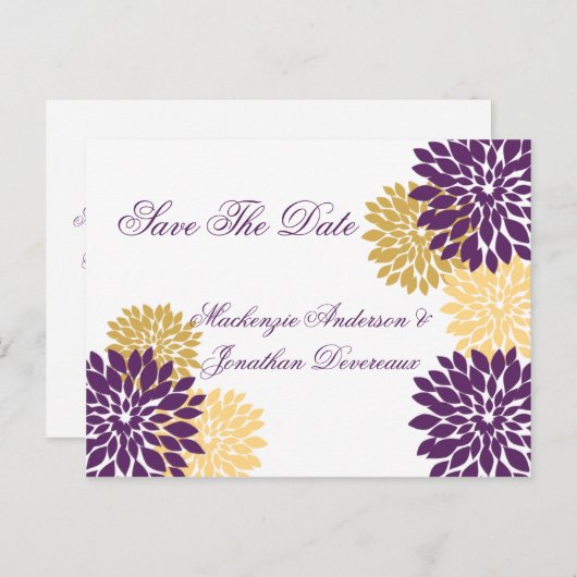紫と金ゴールドの花の花びらは日付を保存 案内ポストカード (正面/裏面)