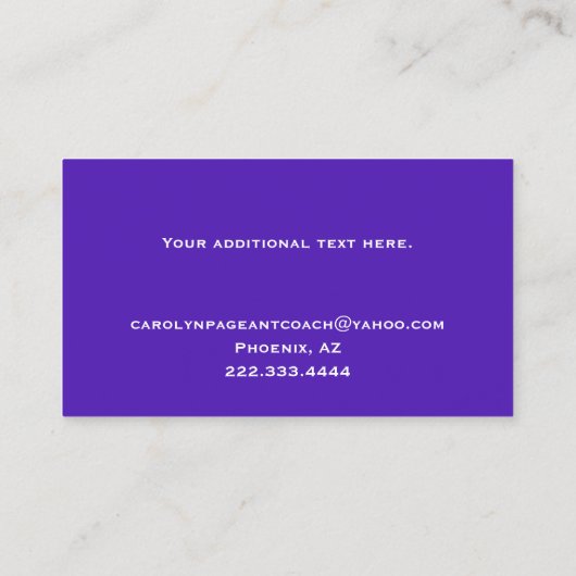 紫と金ゴールドの華やかなページャントコーチ 名刺 (裏面)