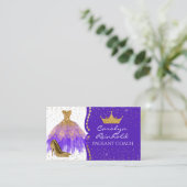 紫と金ゴールドの華やかなページャントコーチ 名刺 (スタンド正面)