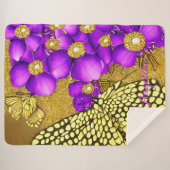 紫と金ゴールドの蝶の名パーソナライズされた前 シェルパブランケット (正面(横))