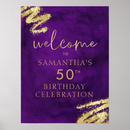 紫と金ゴールドの誕生日ウェルカムポスター18x24 ポスター