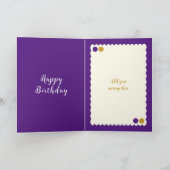 紫と金ゴールドの追加フォトアンティ誕生日 カード (内部)