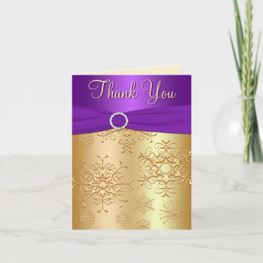 紫と金ゴールドの雪片サンキューカード サンキューカード (正面)