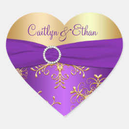 紫と金ゴールドの雪結婚片のステッカー ハートシール