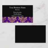 紫と金ゴールドの黒のダマスク 名刺 (正面/裏面)