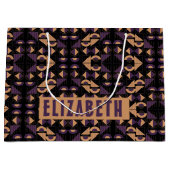 紫と金ゴールドの黒の美的抽象芸術パターン ラージペーパーバッグ (正面)