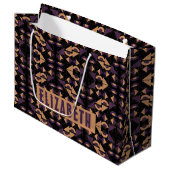 紫と金ゴールドの黒の美的抽象芸術パターン ラージペーパーバッグ (正面アングル)