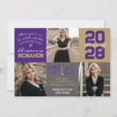 紫と金ゴールドの黒板3写真卒業 招待状 (正面)