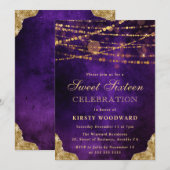 紫と金ゴールドの《写真》ぼけ味Sweet sixteen 招待状 (正面/裏面)