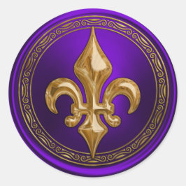 紫と金ゴールドの（紋章の）フラ・ダ・リ封筒用シール ラウンドシール