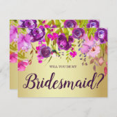 紫と金ゴールドは私の花嫁のカードになる 招待状 (正面/裏面)