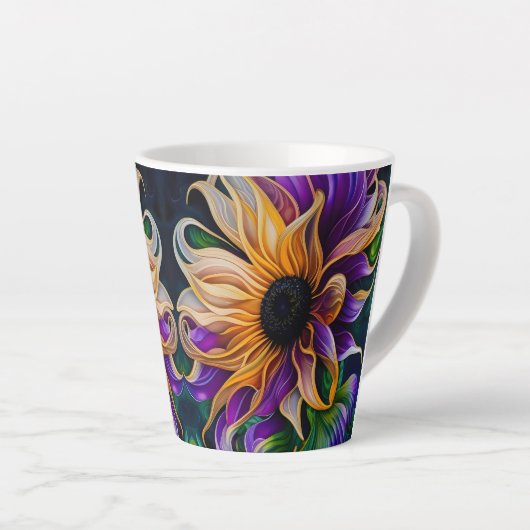紫と金ゴールドひまわりアート カフェラテマグ (右アングル)