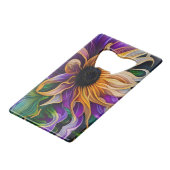 紫と金ゴールドひまわりアート クレジットカード栓抜き (正面アングル)