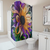 紫と金ゴールドひまわりアート シャワーカーテン (インサイチュ)