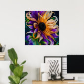 紫と金ゴールドひまわりアート ポスター (ホームオフィス)