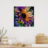 紫と金ゴールドひまわりアート ポスター (キッチン)