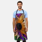 紫と金ゴールドひまわり エプロン (着用した状態)