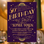 紫と金ゴールドアールデコ50番目の誕生日招待状 招待状