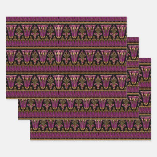 紫と金ゴールドアールデコ ラッピングペーパーシート (セット)