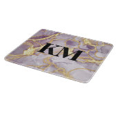紫と金ゴールドインク大理石モノグラムの カッティングボード (角)