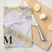 紫と金ゴールドインク大理石モノグラムの キッチンタオル (四つ折り)