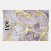 紫と金ゴールドインク大理石モノグラムの キッチンタオル (横)