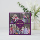 紫と金ゴールドクリスマス4の正方形の写真コラージュ シーズンカード (スタンド正面)