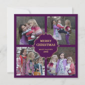 紫と金ゴールドクリスマス4の正方形の写真コラージュ シーズンカード (正面)