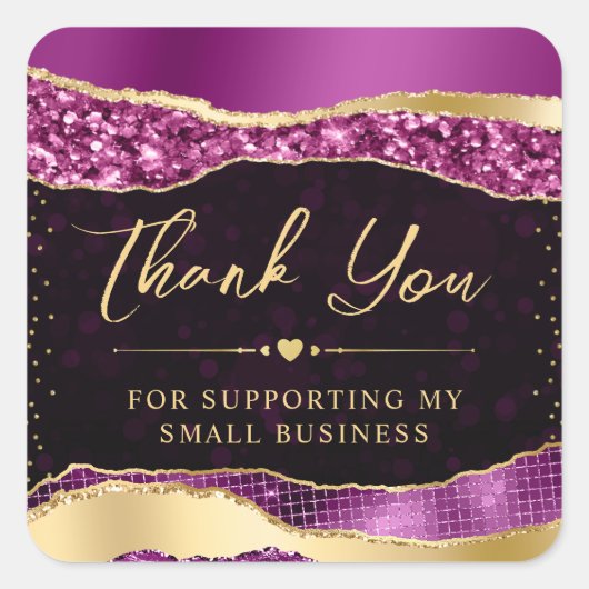 紫と金ゴールドグラムティアーズスモールビジネス スクエアシール (正面)