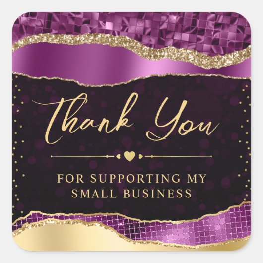 紫と金ゴールドグラムティアーズスモールビジネス スクエアシール (正面)