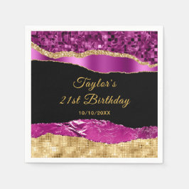 紫と金ゴールドグラムティアーズバースデーパーティー スタンダードカクテルナプキン