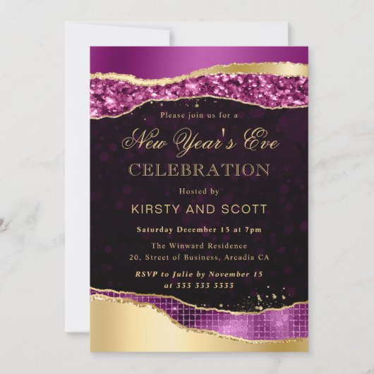 紫と金ゴールドグラムティアーズ大晦日 招待状 (正面)