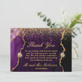紫と金ゴールドグリッターアゲート結婚大理石ズ サンキューカード (スタンド正面)