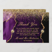 紫と金ゴールドグリッターアゲート結婚大理石ズ サンキューカード (正面/裏面)