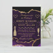 紫と金ゴールドグリッターアゲート結婚大理石ズ 招待状 (スタンド正面)