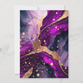 紫と金ゴールドグリッターアルコールインク21歳の誕生日 招待状 (裏面)