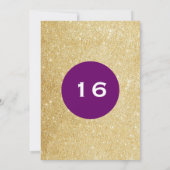 紫と金ゴールドグリッターサプライズパーティー誕生日 招待状 (裏面)