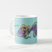 紫と金ゴールドグリッタースイミングフィッシュマグ コーヒーマグカップ (正面左)